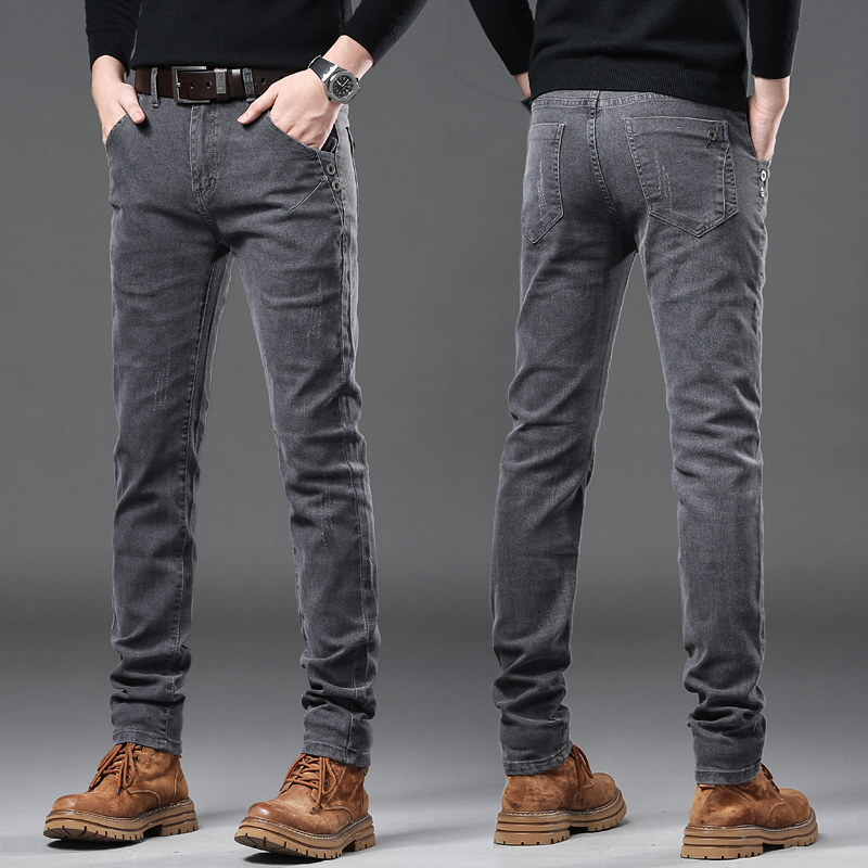 Streetwear Brand Denim - Новые чистые серые корейские узкие джинсы,